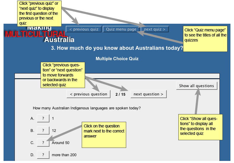 Online instructions for MMA quizzes